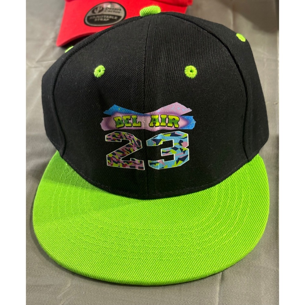 Bel Air 23 Snapback Hat Neon Green Black 90s Retro Style Fresh Prince Flat Brim